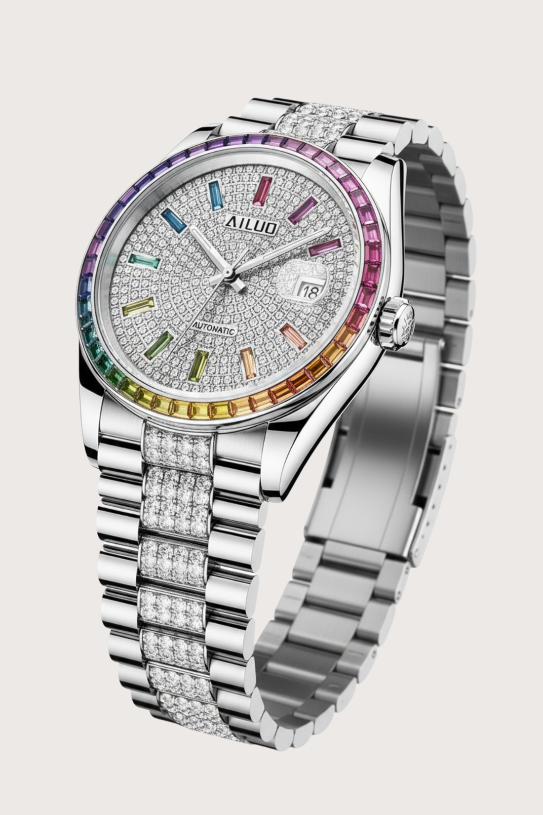 Aurora Silver | Ailuo Rainbow Diamond Automatic Watch