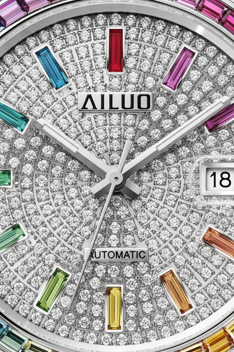 Aurora Silver | Ailuo Rainbow Diamond Automatic Watch