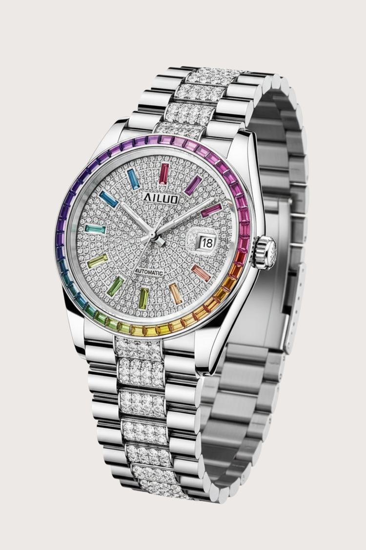 Aurora Silver | Ailuo Rainbow Diamond Automatic Watch