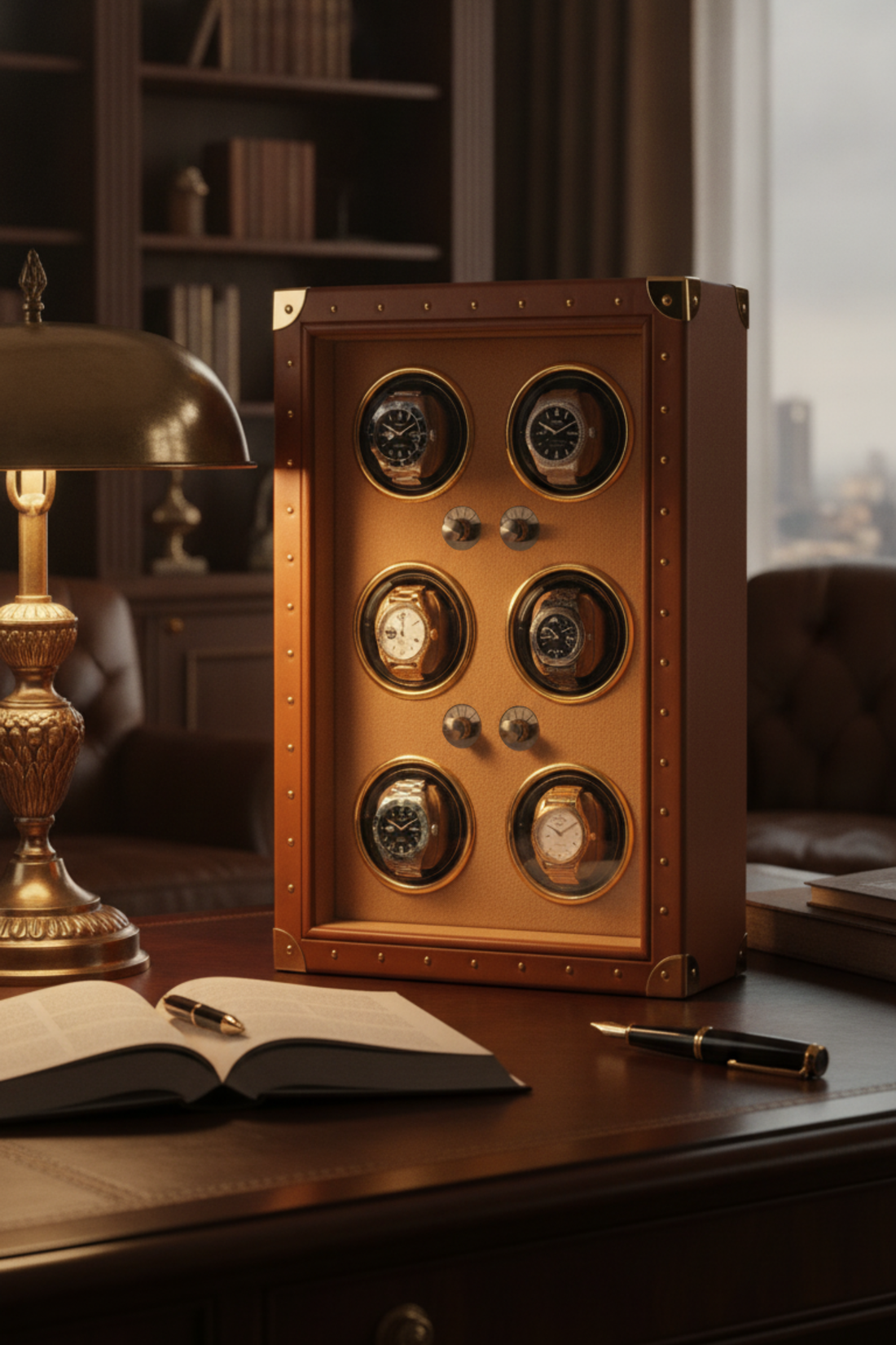 Automatic Rotation Six Slots Brown Watch Winder