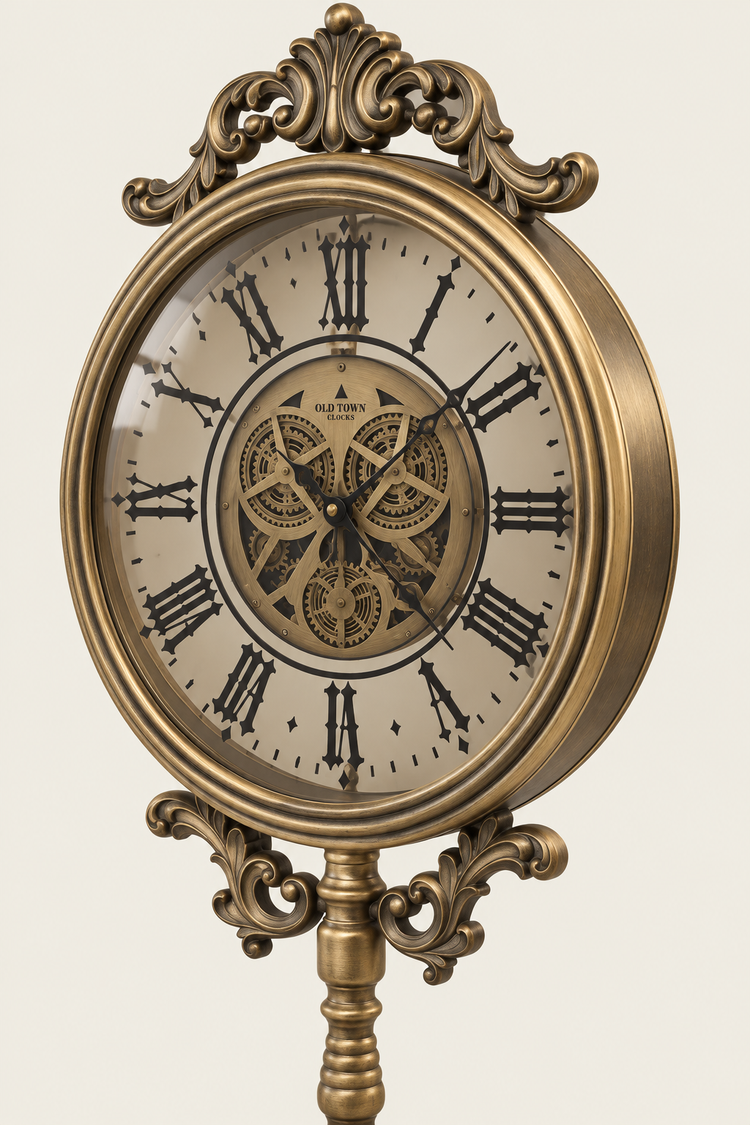 Baroque Antique Bronze Gearwork Tripod  Floor Clock