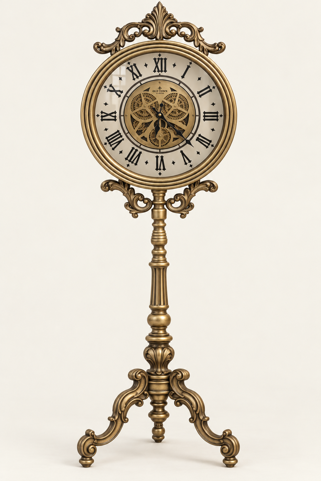 Baroque Antique Bronze Gearwork Tripod  Floor Clock