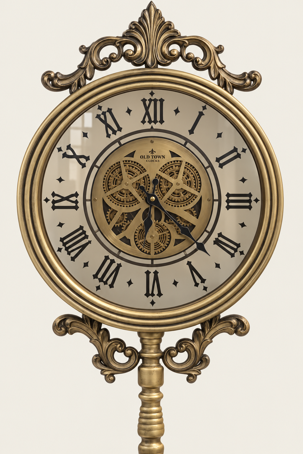 Baroque Antique Bronze Gearwork Tripod  Floor Clock