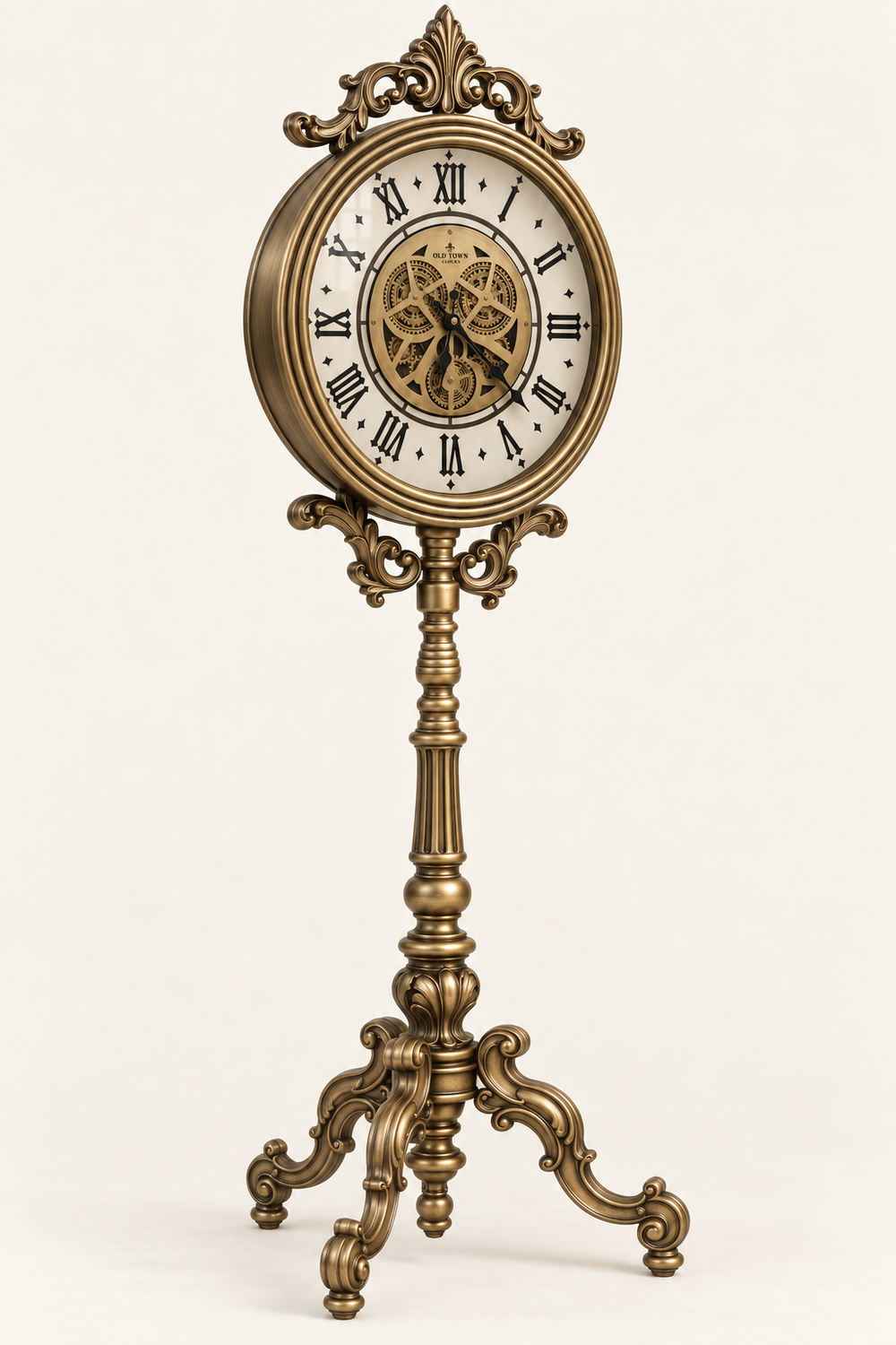 Baroque Antique Bronze Gearwork Tripod  Floor Clock