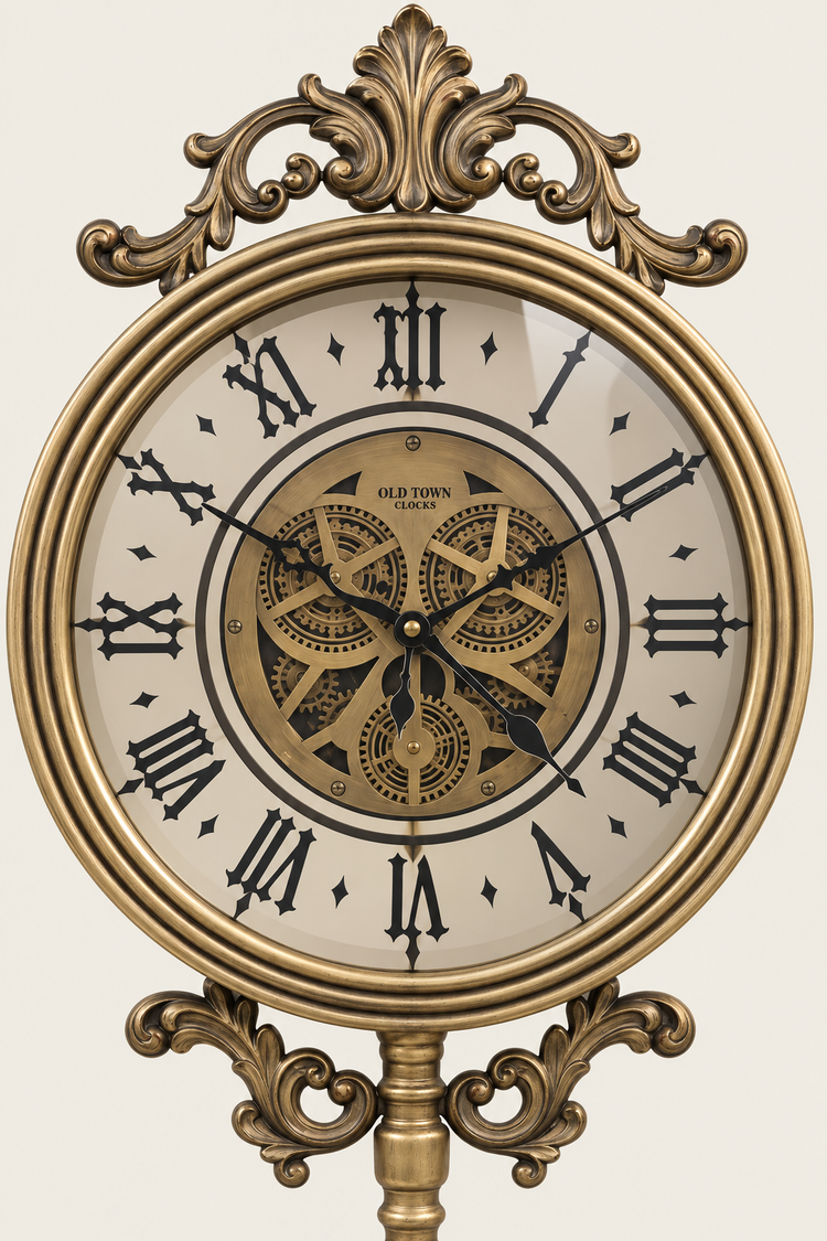 Baroque Antique Bronze Gearwork Tripod  Floor Clock