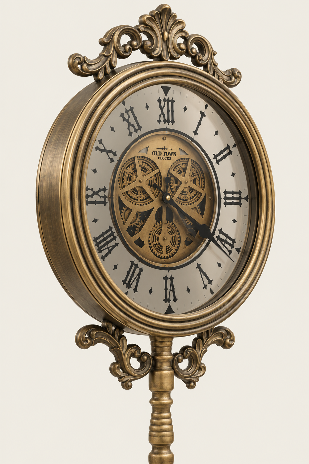Baroque Antique Bronze Gearwork Tripod  Floor Clock