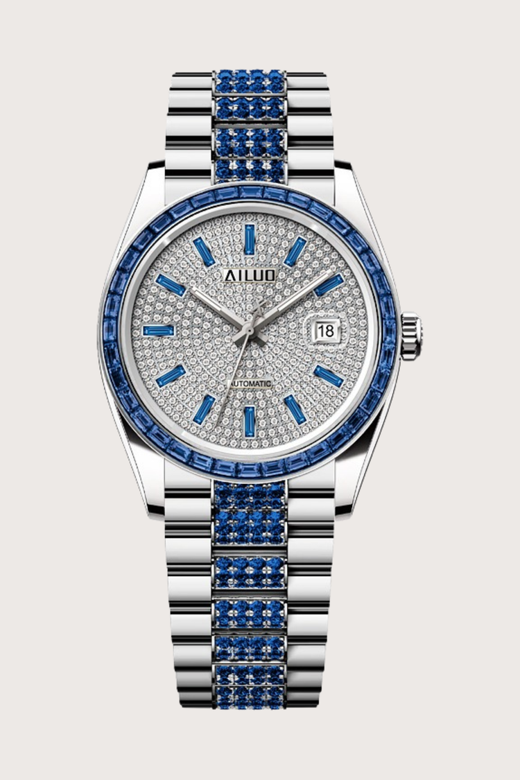 Blue Aura | Ailuo Silver Blue Diamond Automatic Watch