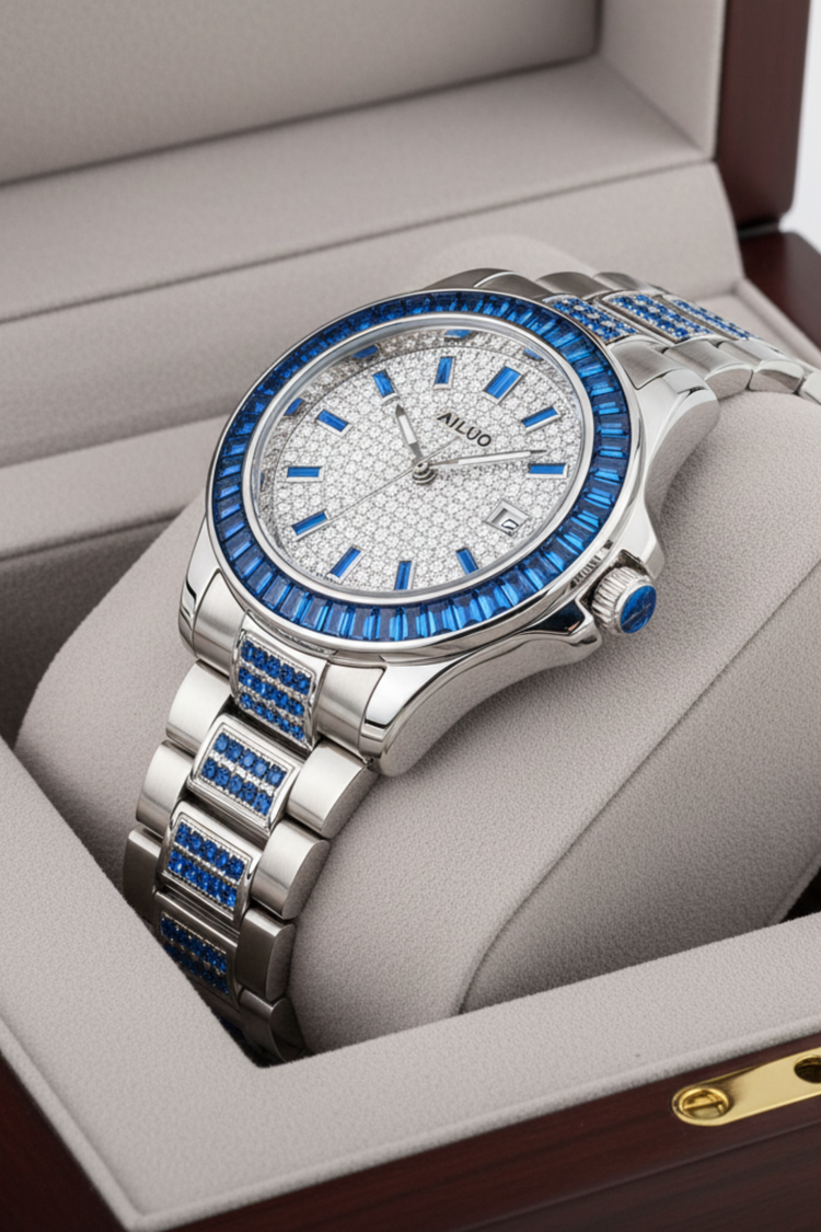 Blue Aura | Ailuo Silver Blue Diamond Automatic Watch