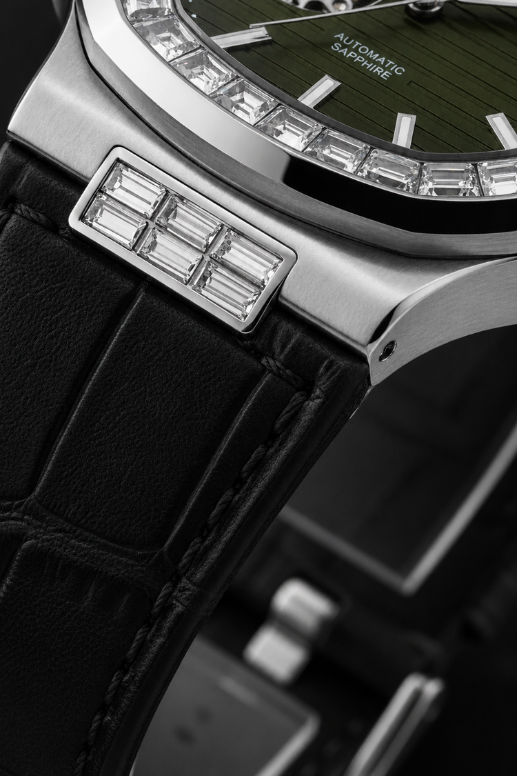 Royal Azure | Olive Green Automatic Open-Heart Watch