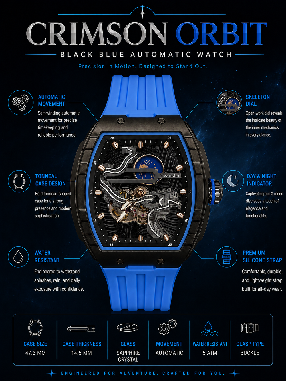 Crimson Orbit Black Blue  Automatic Watch (44658706)