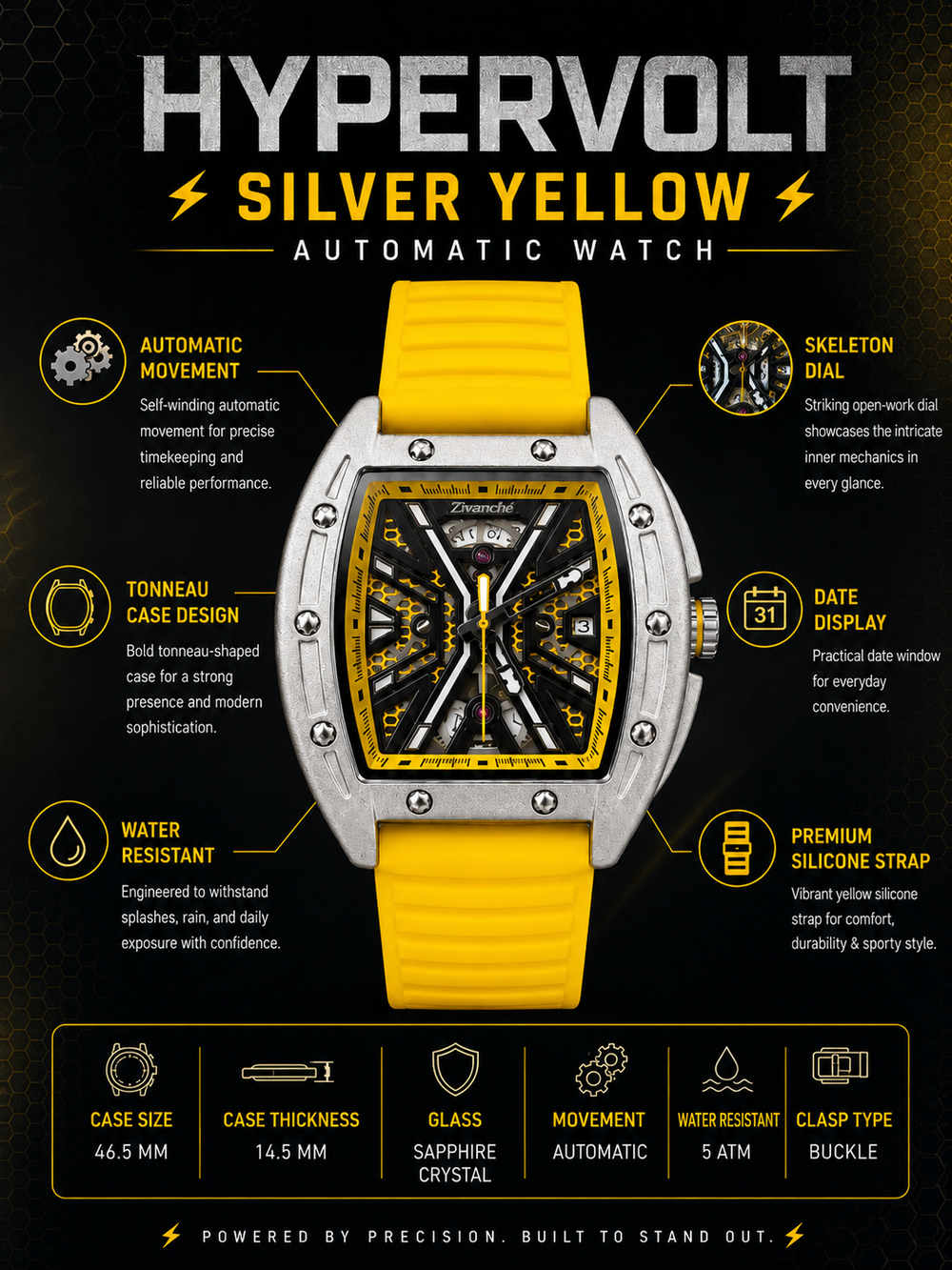 Hypervolt Silver Yellow Automatic Watch