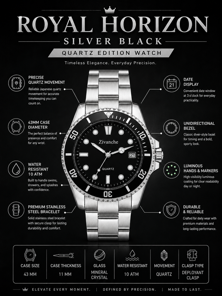 Royal Horizon Silver Black Quartz Edition Watch