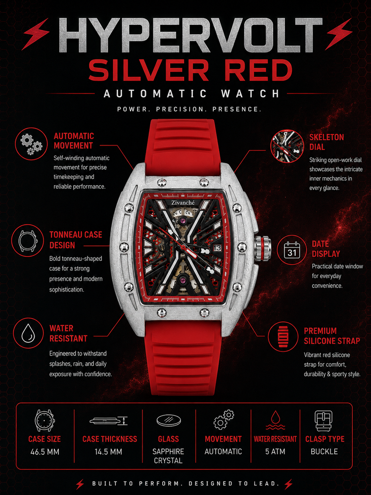 Hypervolt Silver Red Automatic Watch (44658703)