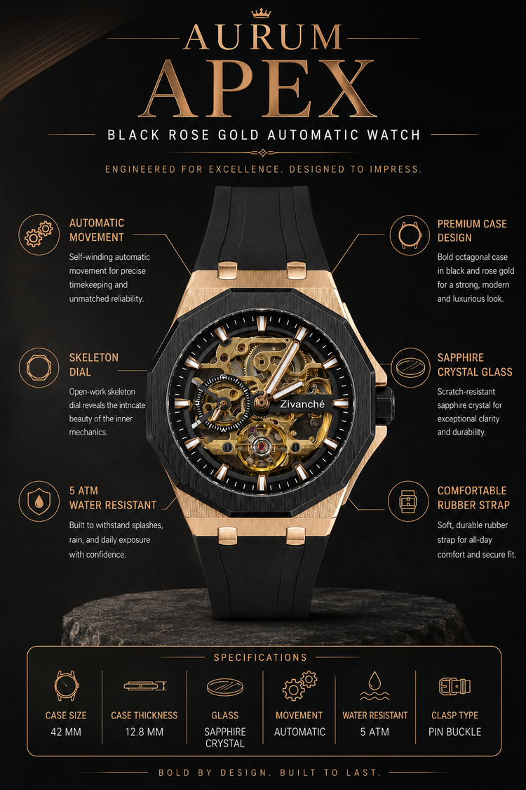 Aurum Apex Black Rose Gold Automatic Watch (45530675)
