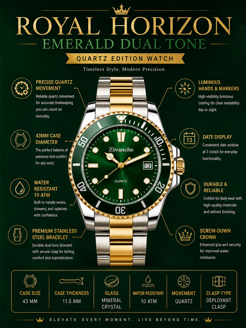 Royal Horizon Emerald Dual Tone Quartz Edition Watch (44658753)