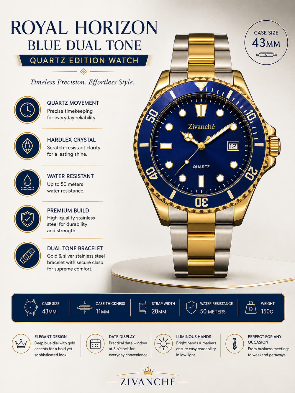 Royal Horizon Blue Dual Tone Quartz Edition Watch (44658752)