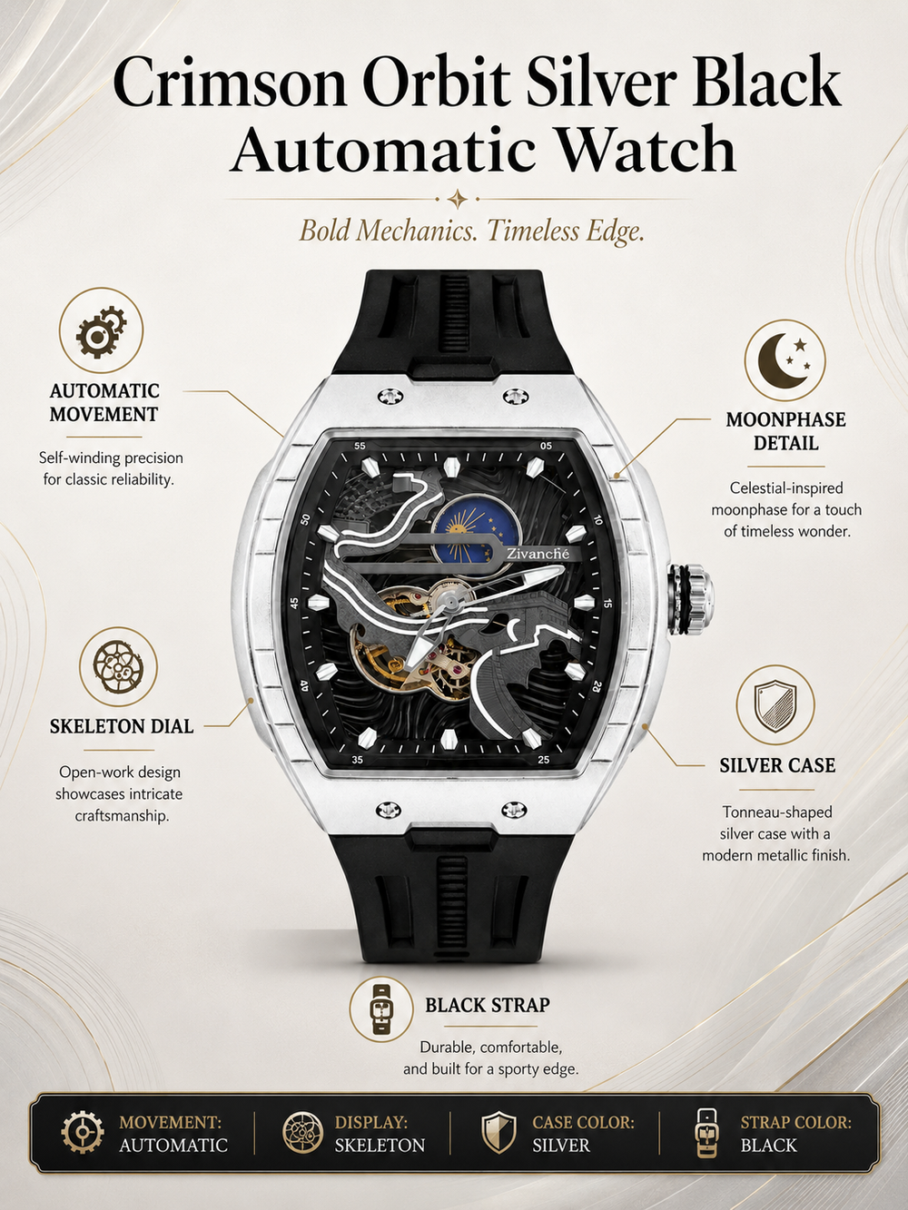 Crimson Orbit Silver Black Automatic  Watch (44658709)
