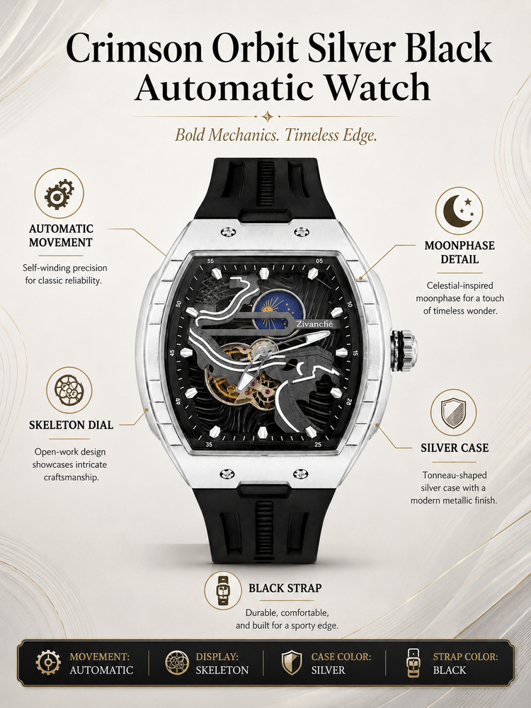Crimson Orbit Silver Black Automatic  Watch (44658709)