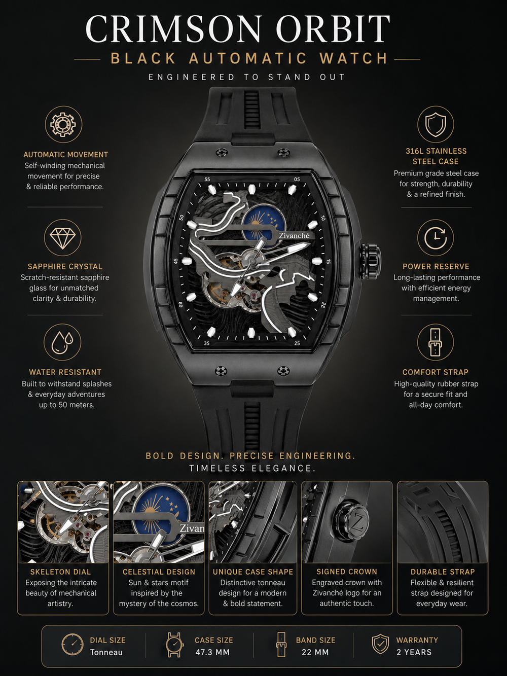 Crimson Orbit Black Automatic Watch (44658702)