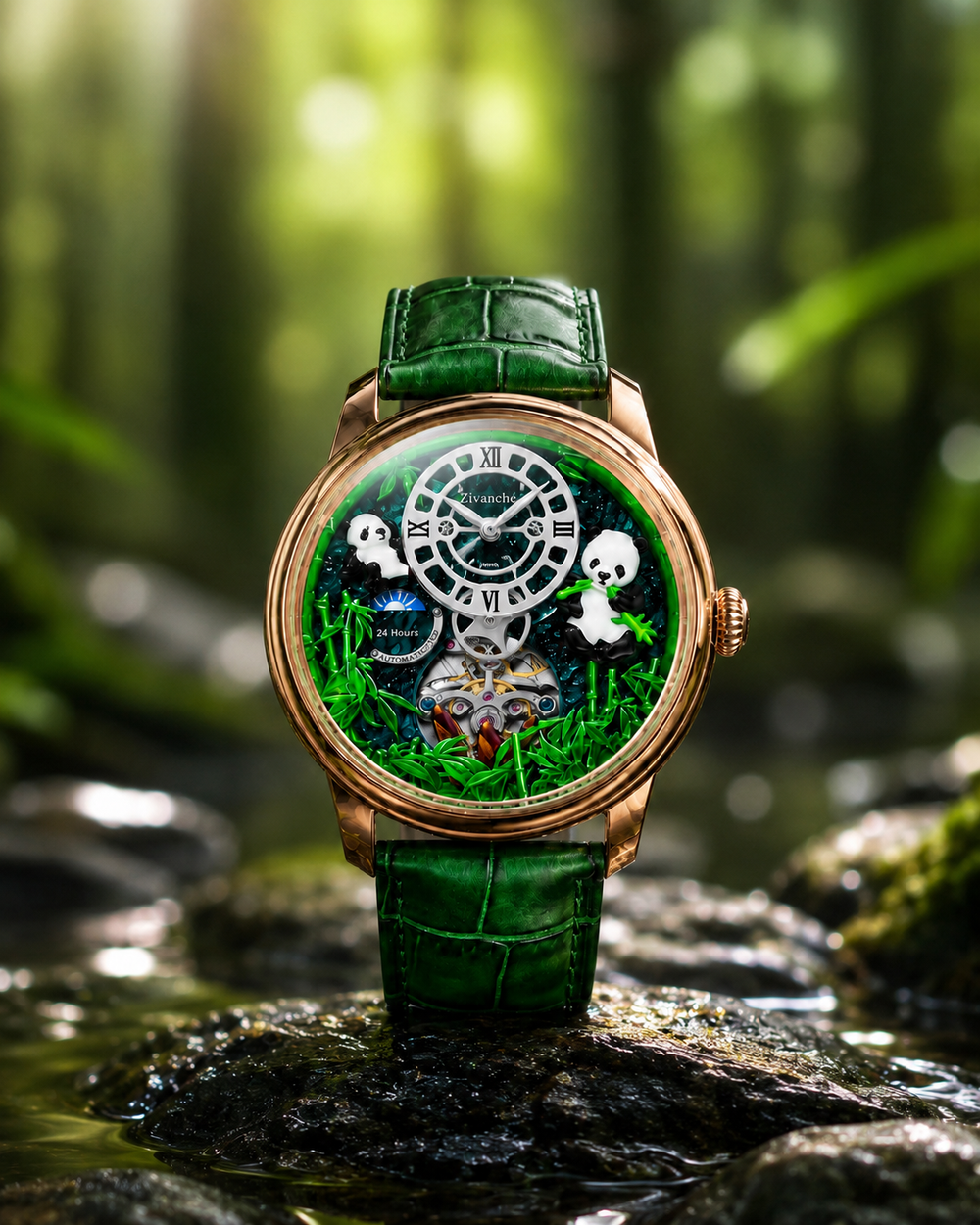 PandaVerse | Nature-Inspired Rose Gold Green | Fully Automatic Watch - (ZIVROPDVSGR0147)