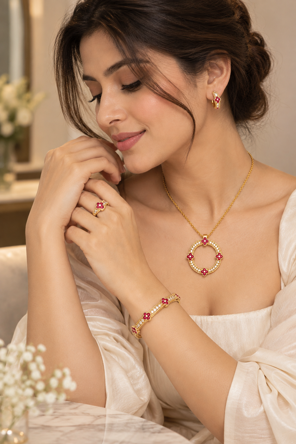 Regal Blossom Radiance Gold Jewelry Set
