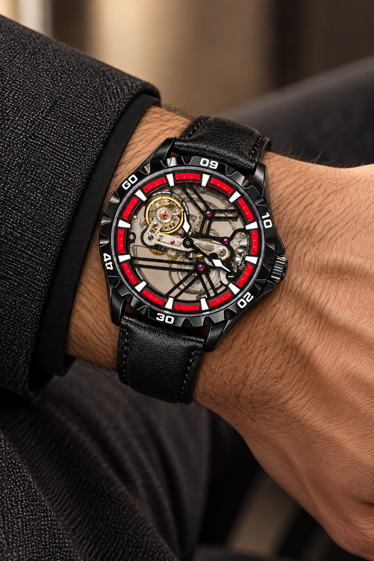 Zivanché Crimson Circuit Black Skeleton Automatic Watch
