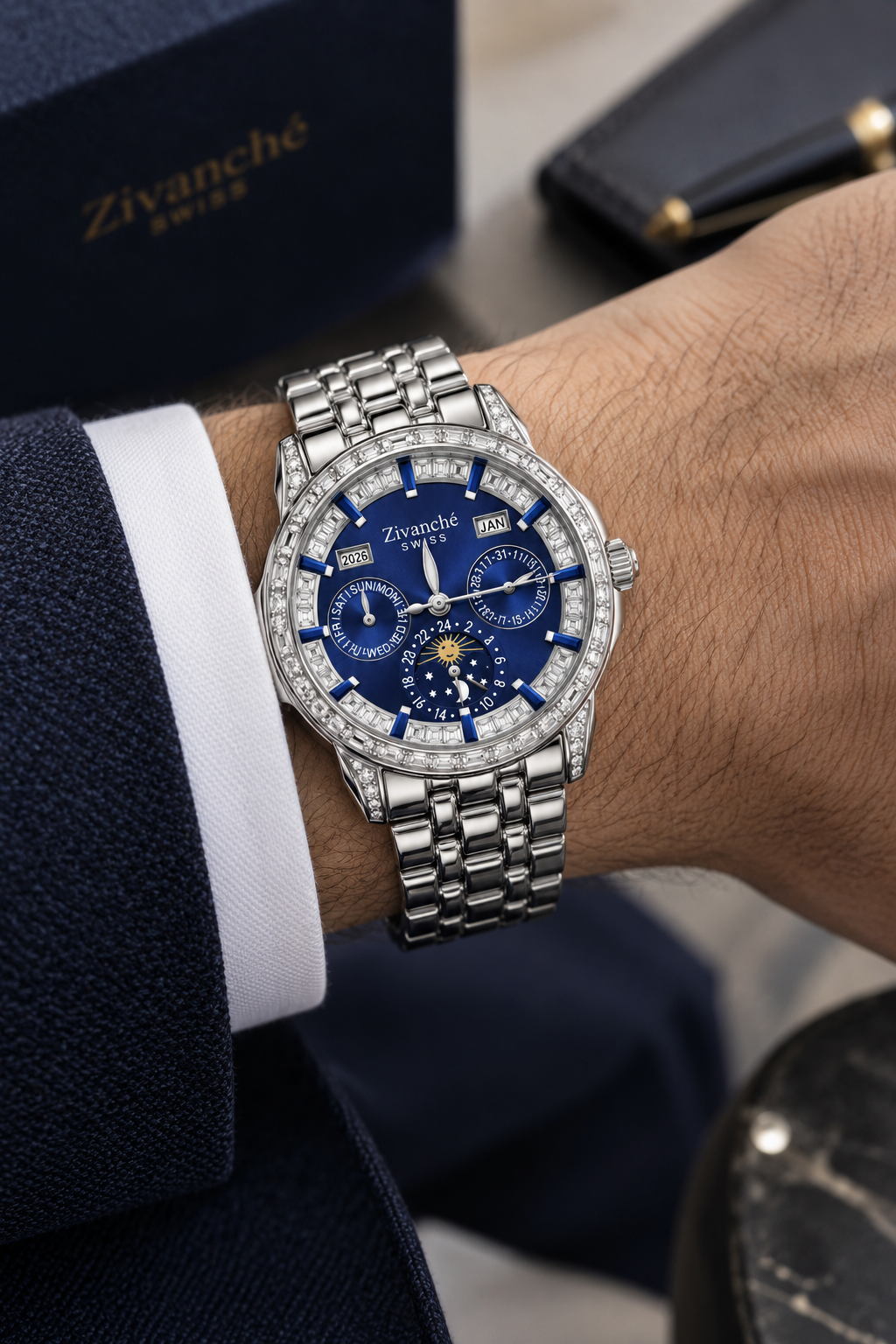 Sirius | Silver Blue Diamond Automatic Watch (43014175)