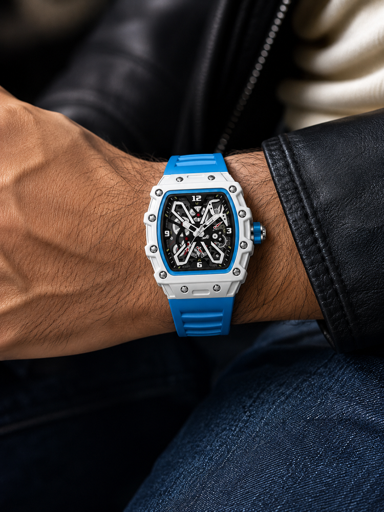 Hollow Dial Sky Blue & White Quartz Watch (44222622)