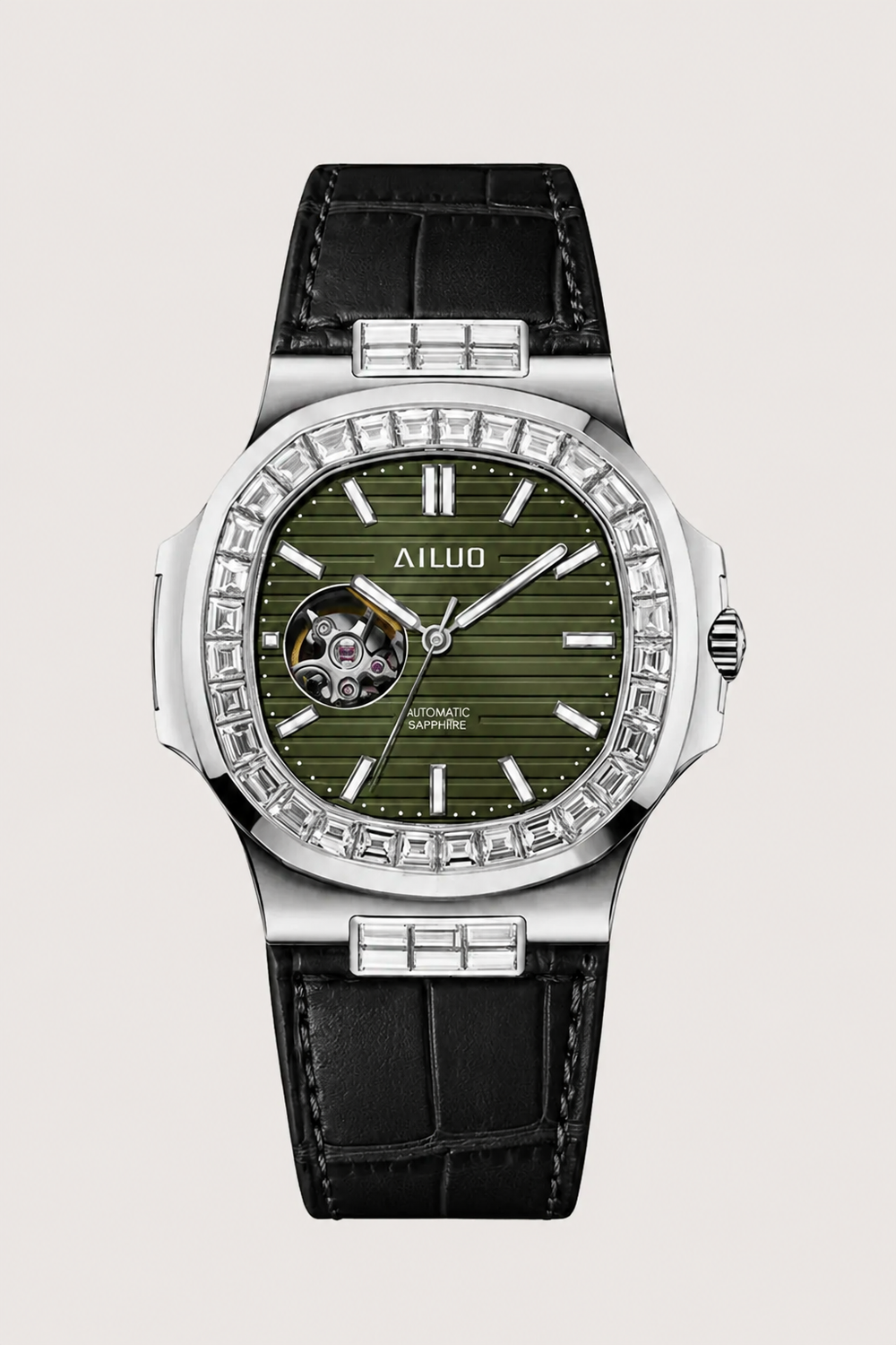 Royal Azure | Olive Green Automatic Open-Heart Watch