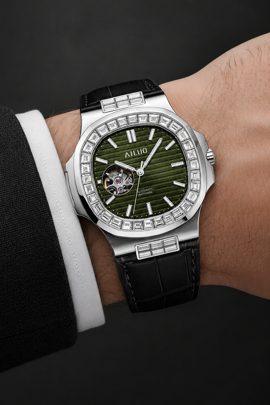Royal Azure | Olive Green Automatic Open-Heart Watch