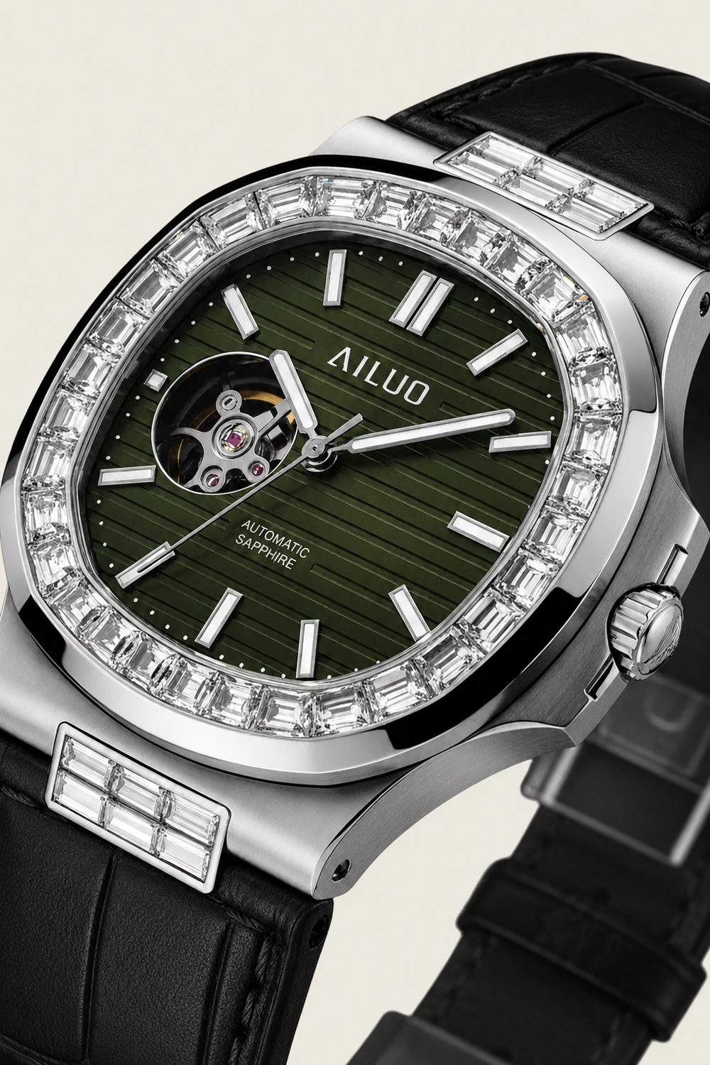 Royal Azure | Olive Green Automatic Open-Heart Watch