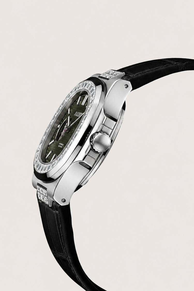 Royal Azure | Olive Green Automatic Open-Heart Watch