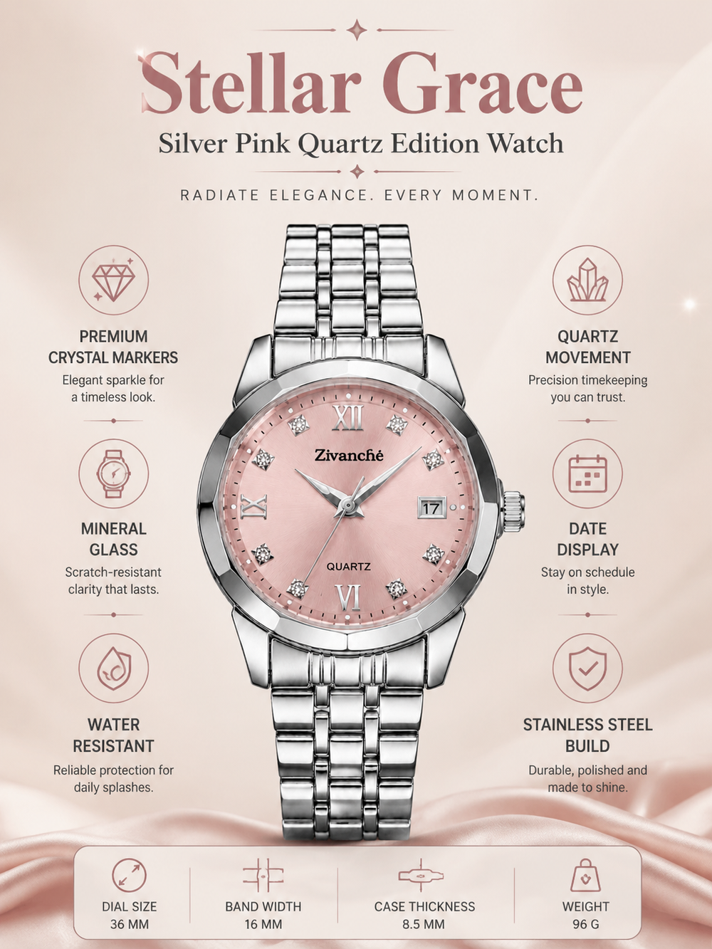 Stellar Grace Silver Pink Quartz Edition Watch (44580762)