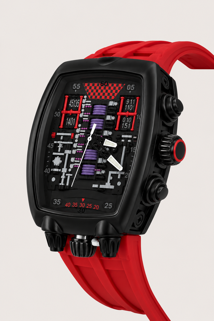 Hypercar Engine Inspired Luxury Red & Black Quartz Watch (43665393)