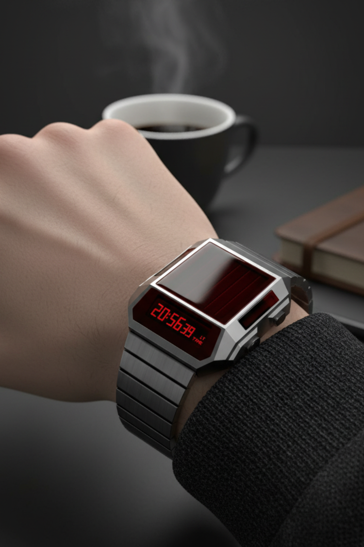 Cyber Era Silver-Red Sapphire Digital Watch