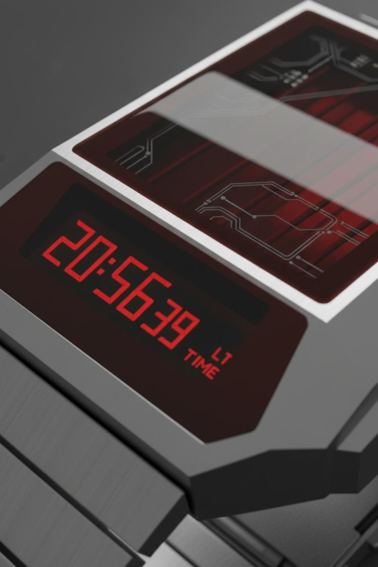 Cyber Era Silver-Red Sapphire Digital Watch