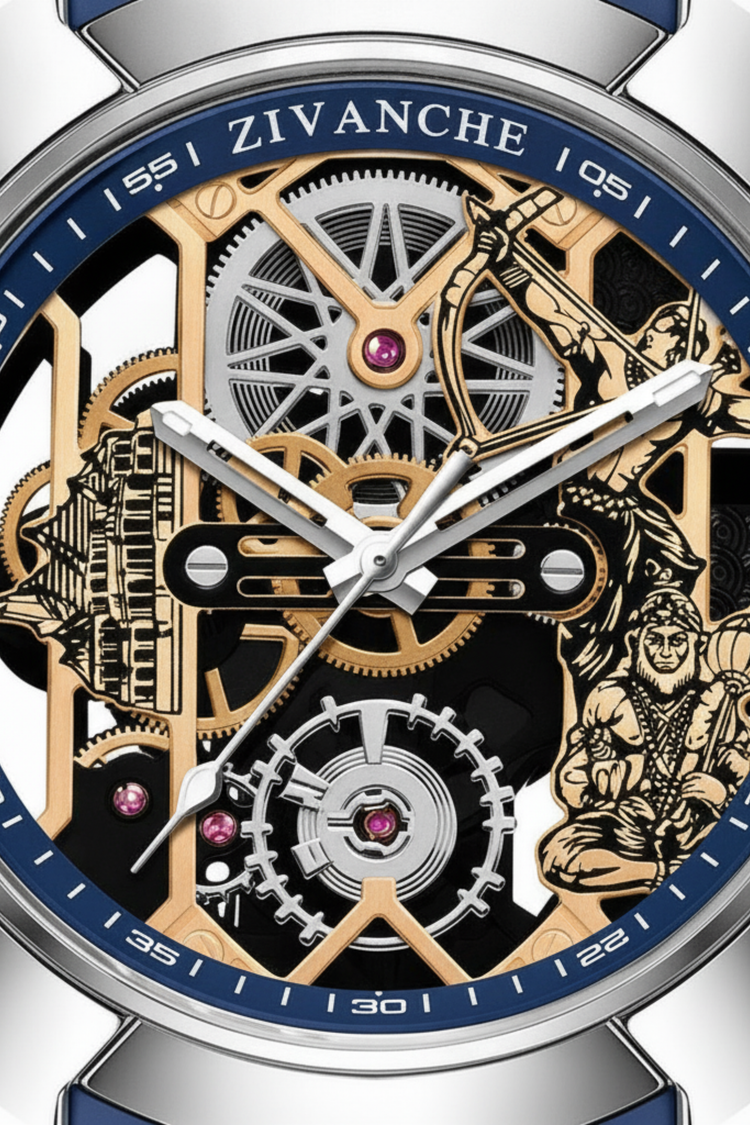 Debotte | Janmabhoomi Edition Skeleton Silver Blue Watch (45530689)