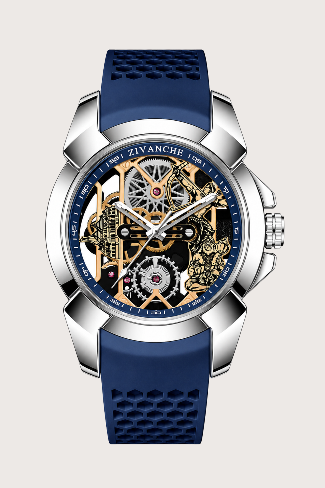 Debotte | Janmabhoomi Edition Skeleton Silver Blue Watch (45530689)