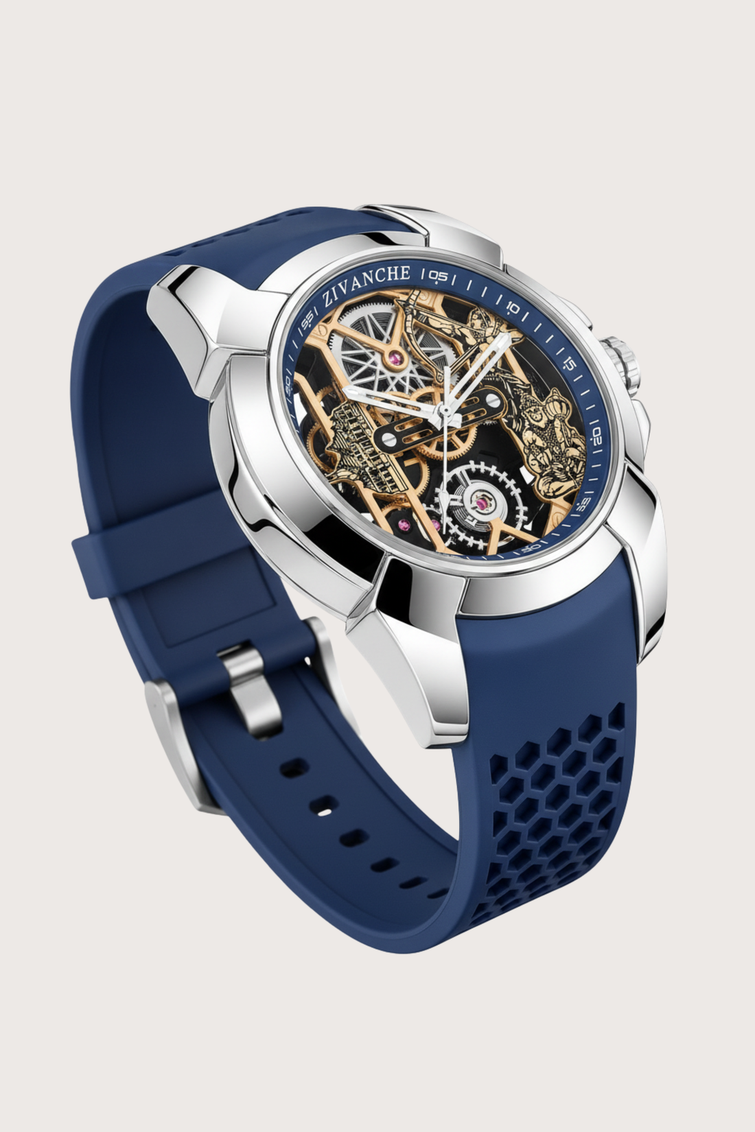 Debotte | Janmabhoomi Edition Skeleton Silver Blue Watch (45530689)