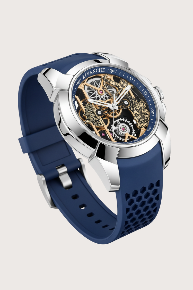 Debotte | Janmabhoomi Edition Skeleton Silver Blue Watch (45530689)