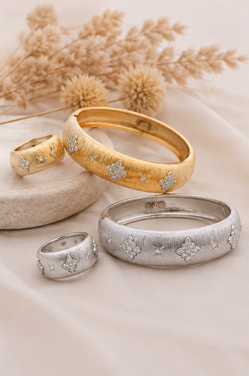 Diamond Cluster Radiance Dual Tone Bracelet & Ring Set