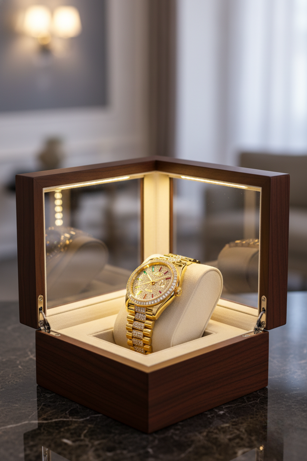 Diamond Royale | Ailuo Gold Crystal Automatic Watch