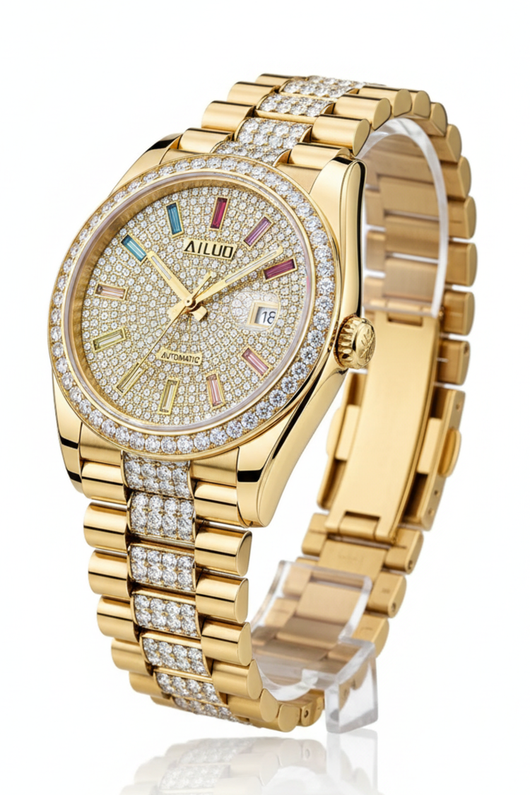 Diamond Royale | Ailuo Gold Crystal Automatic Watch