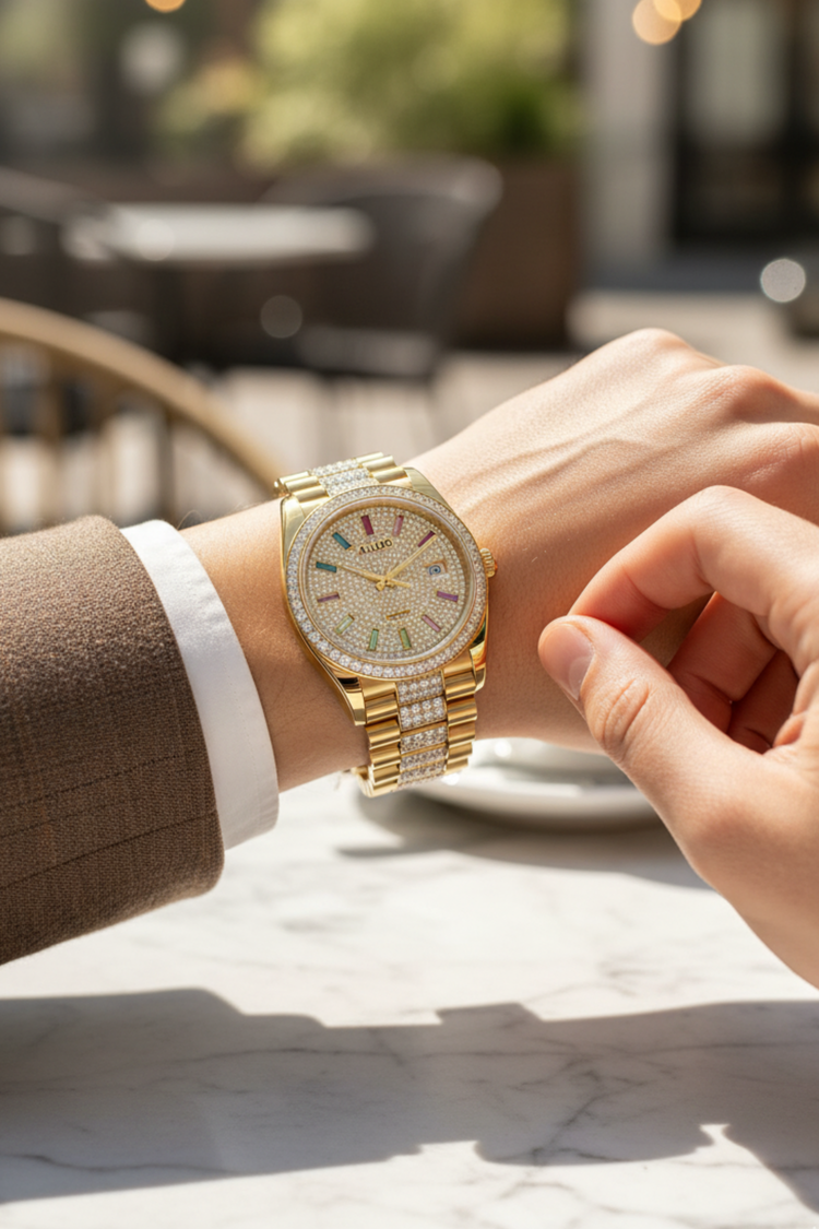Diamond Royale | Ailuo Gold Crystal Automatic Watch