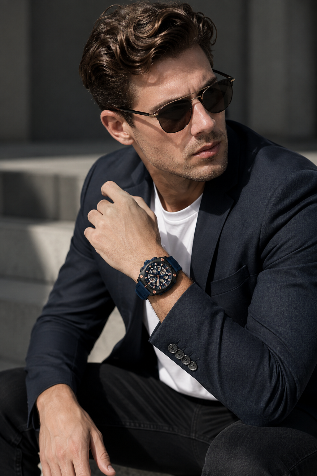 Double Racer Skeleton Blue Automatic Watch