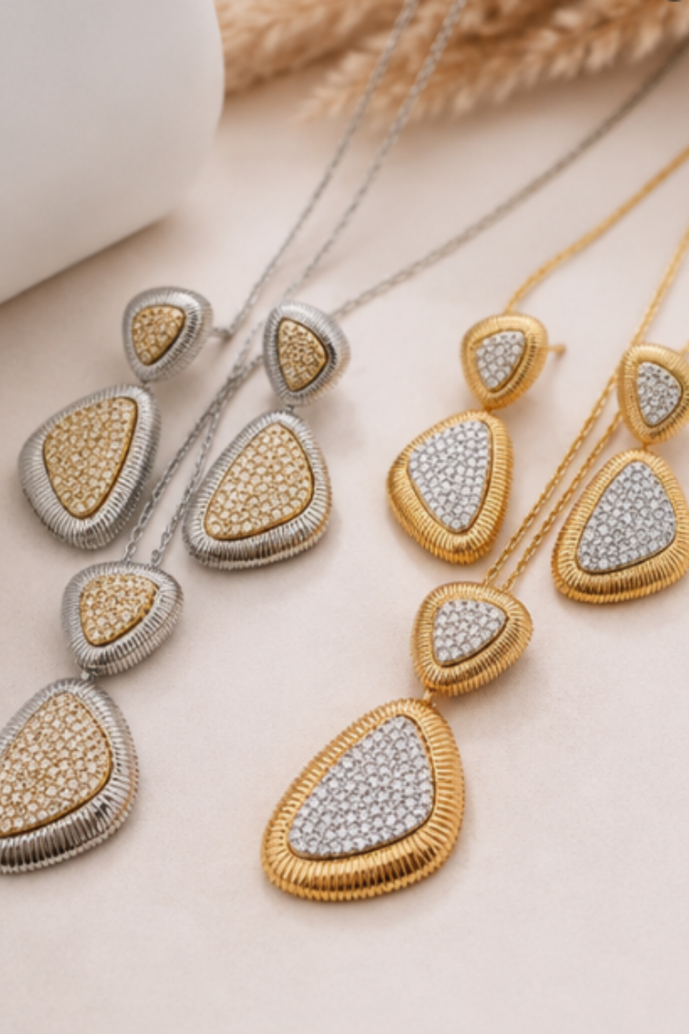 Dual Harmony Teardrop Radiance Necklace & Earring Set