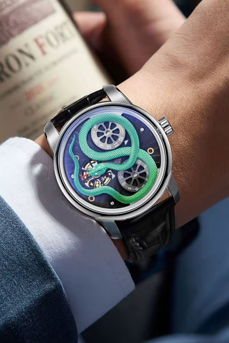 Dual Time Skeleton Balance Mechanical Watch
