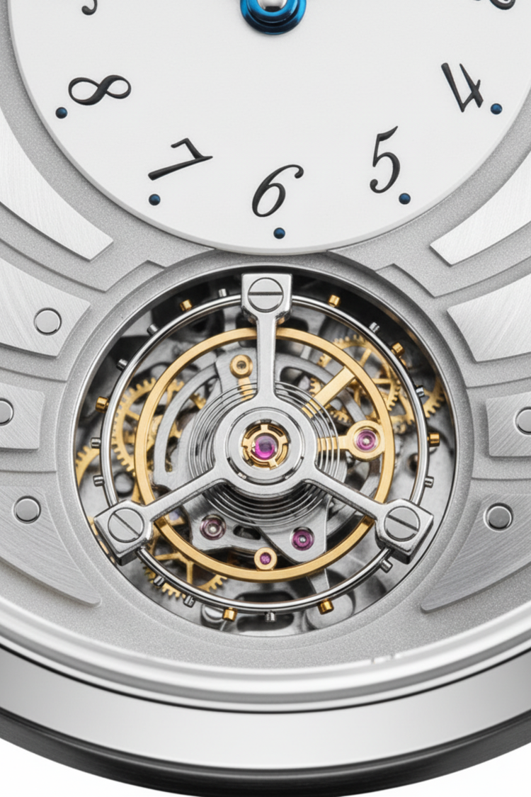Earth Off‑Center Skeleton Pearl Dial Mechanical Tourbillon Watch