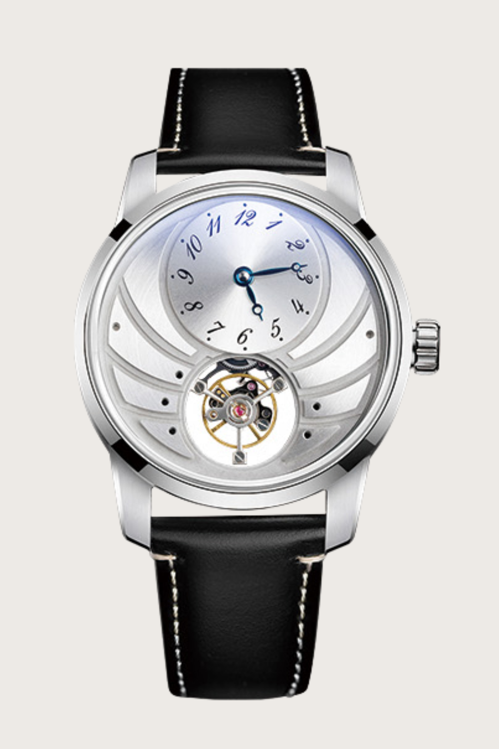 Earth Off‑Center Skeleton Pearl Dial Mechanical Tourbillon Watch