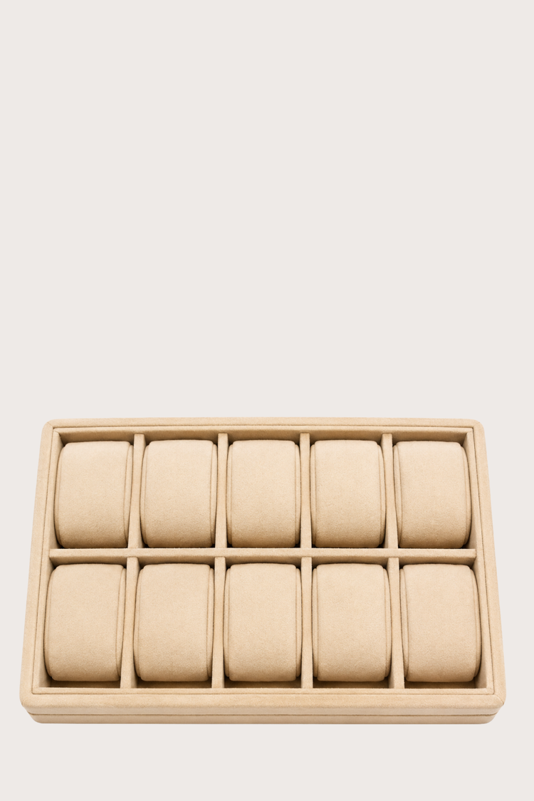 Elite Velvet Guardian – 10 Slot Beige Watch Tray Box